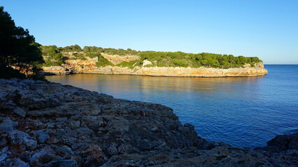 sunset at the Cala Sa Nau on the island Mallorca, Spain, in the month of January