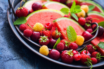 delicious summer fruits on one plate