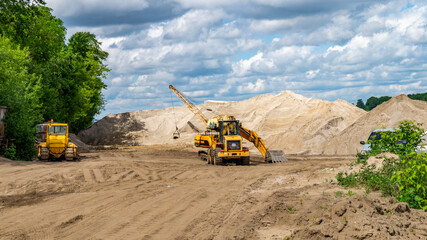 Construction machinery at a sand quarry
