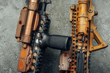 Modern weapon series. US Army assault rifle, close up.