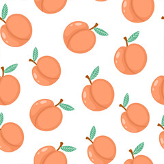 Seamless Pattern with peaches. Perfect for wallpapers, pattern fills. Texture for menu, booklet, banner, website. Vector illustration. 