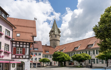 historic old town Ravensburg with the 15th century Grunturm Tower - obrazy, fototapety, plakaty