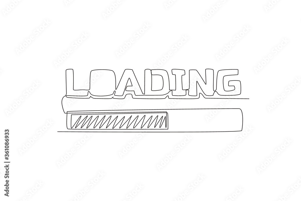 Fototapete one single line drawing of cute and cool typography icon sign - loading data. calligraphic design fo