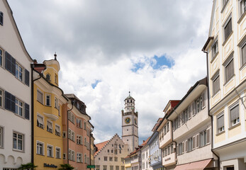 Naklejka premium historic Ravensburg with the Blaserturm tower and the Waagsaal building