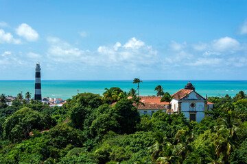 Fototapeta na wymiar view over the city of Olinda, with both the Atlantic ocean and the capital city of Pernambuco, Recife, to see