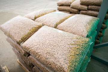 Wooden Pellets In Plastic Bag. Pellets- Biomass.