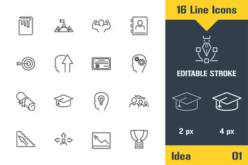 Success Ideas, Marketing Strategy. Thin line icon - Outline flat vector illustration. Editable stroke pictogram. Premium quality graphics concept for web, logo, branding, ui, ux design, infographics.
