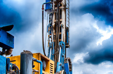 Drilling rig. Drilling deep wells in the bowels of the earth. Industry and construction. Mineral exploration - oil, gas and other resources