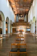 interior view of the historic Nikolaikirche church in Isny in southern Germany