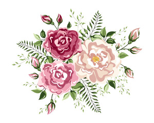 Pink hydrangea, red rose, white peony, camellia, ranunculus, eucalyptus and greenery. wedding graphic set with flowers ,floral wreath,banner,arrow,flower bouquet collection