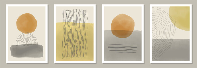 Trendy Set von abstrakten kreativen minimal künstlerischen handgemalten Kompositionen