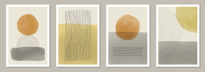 Foto auf Acrylglas Hotel Trendy Set von abstrakten kreativen minimal künstlerischen handgemalten Kompositionen