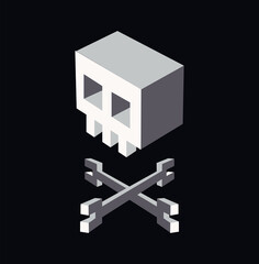 Vector illustration of skull in 3d geometric format on dark background.