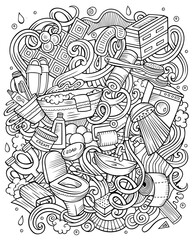 Obraz premium Bathroom hand drawn vector doodles illustration. Bath room poster design.