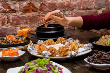 Korean lunch time in restaurant