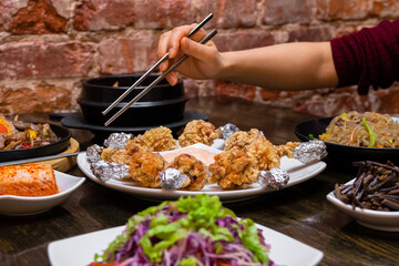Korean lunch time in restaurant