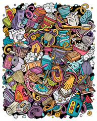 Fototapeta premium Cleaning hand drawn vector doodles funny illustration.
