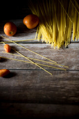 Yellow long spaghetti.  Raw spaghetti bolognese. Raw spaghetti. Italian food