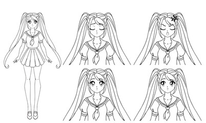 Cute manga girl wearing japanese school uniform.