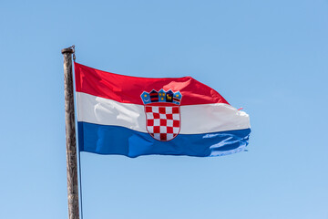 Croatia Flag is Waving Against Blue Sky 