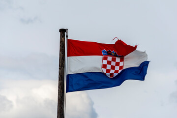 Croatia Flag is Waving Against Blue Sky 