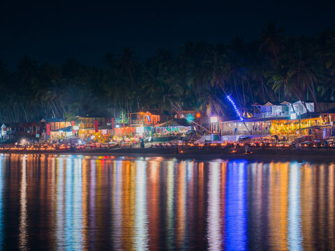The lights of the nightly Palolem beach in Goa. India.