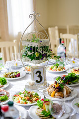 Beautiful flowers on table in wedding day