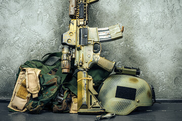 Modern weapon series. US Army assault rifle, close up.