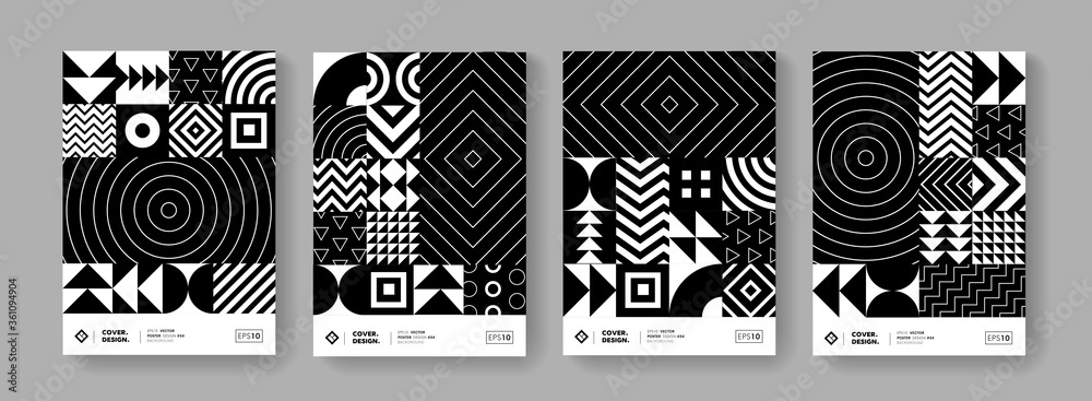 Poster Trendy minimal geometric pattern vector design. Modern posters set with shape elements. Black and White hipster background.
