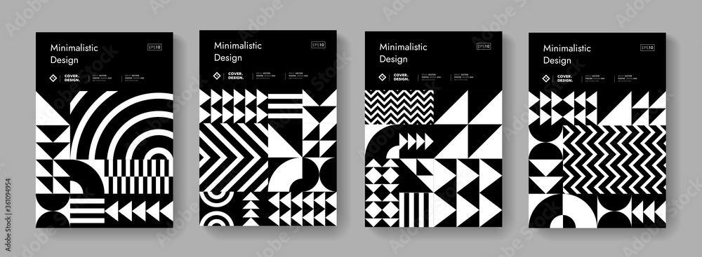 Poster abstract bauhaus geometric pattern background. black and white swiss design poster collection. minim