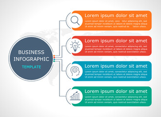 Business infographic Vector with 4 steps.  Used for presentation, connection, information, strategy, technology, brainstorm, education, marketing, creative, growth, column, abstract, stairs, learn,