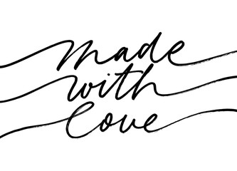 Made with love hand drawn vector lettering. Modern brush calligraphy, linear script. Handwritten trendy word cursive calligraphy isolated on white background. T shirt decorative print. 