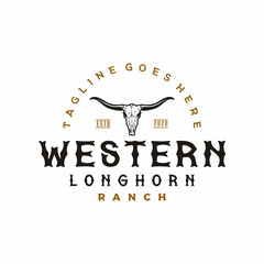 Texas Longhorn logo, Country Western Bull Cattle Vintage Retro Logo Design