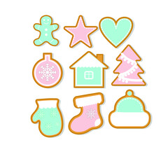 Fototapeta na wymiar Set of ginger cookies. New year's illustration