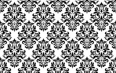 Vector vintage seamless floral damask pattern for wedding invitation or vintage abstract background. Elegance white and black texture