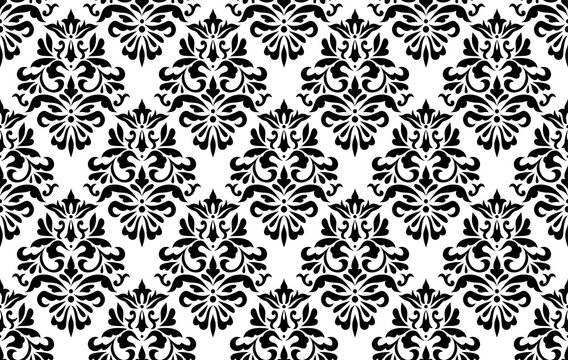 Vector vintage seamless floral damask pattern for wedding invitation or vintage abstract background. Elegance white and black texture