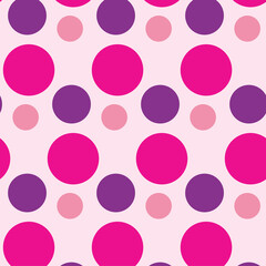 Seamless pattern with circles. Pink and purple rounds on creamy board. Romantic girly print. Print for textile, gift wrapping paper, cards, web and design. Simple minimalistic texture