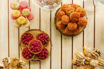 Colorful summer shot of candy bar on wooden table