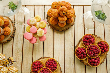 Colorful summer shot of candy bar on wooden table