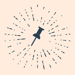 Black Push pin icon isolated on beige background. Thumbtacks sign. Abstract circle random dots. Vector Illustration.