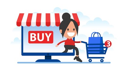 Woman makes purchases in the online store.