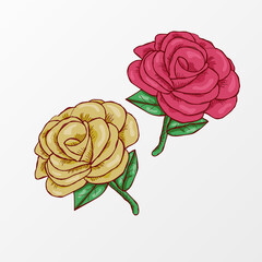 Hand drawing yellow and red rose