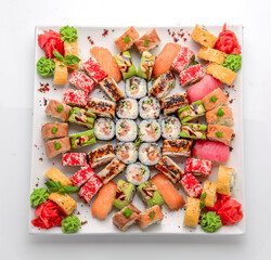 Different Sushi and rolls border