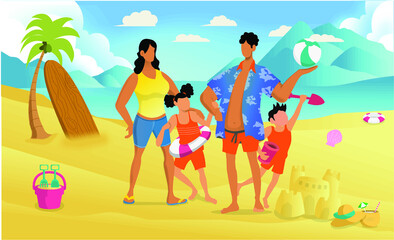 family in the beach illustration
