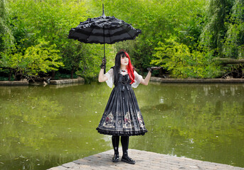 Gothic girl walk in park