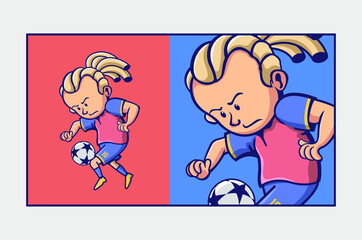 kid playing football retro style cartoon mascot 