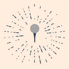 Black Golf ball on tee icon isolated on beige background. Abstract circle random dots. Vector Illustration.