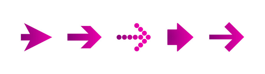purple right arrows set. Flat icon isolated on white. Continue icon.