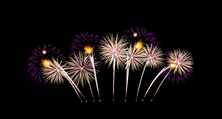 Beautiful pink fireworks exploding on night sky.
