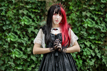 Gothic girl walk in park